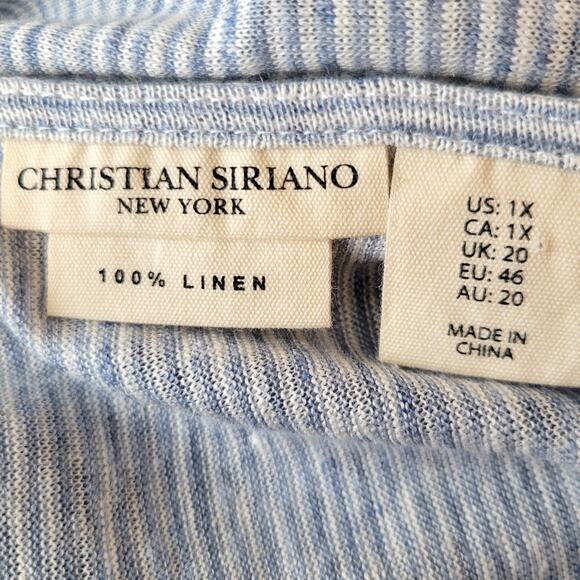 Christian Siriano Top Women's 1X Blue White Stripe Linen Sleeveless Tank Beachy - Picture 7 of 8